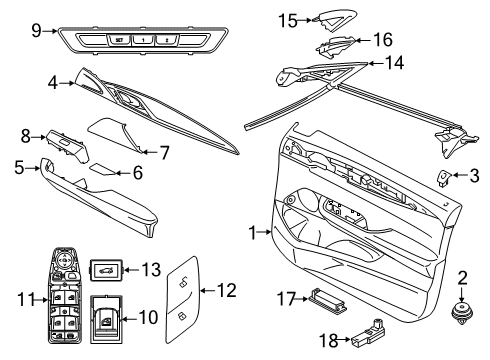 2018 BMW 640i xDrive Gran Turismo Interior Trim - Front Door ARMREST, FRONT RIGHT Diagram for 51417466280