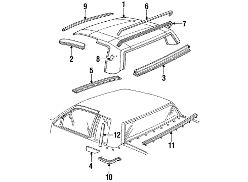 1987 Cadillac Eldorado Roof, Back Glass Retainer-Roof Side Rail Auxiliary Weatherstrip *Black Diagram for 20728395