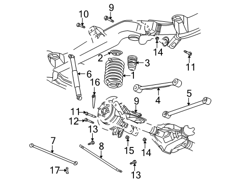 2004 Chevrolet SSR Rear Suspension Rear Upper Control Arm Assembly Diagram for 15116112