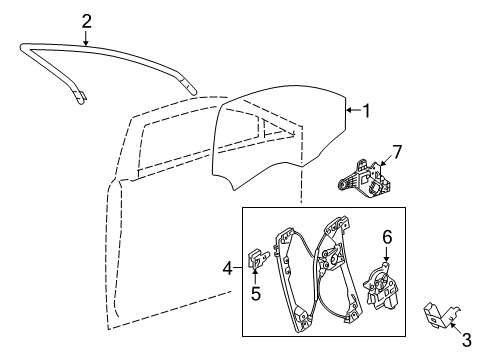 2009 Cadillac CTS Front Door - Glass & Hardware Channel Asm-Front Side Door Window Rear Lower Diagram for 15874084