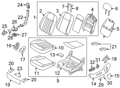 2011 Hyundai Genesis Power Seats Inside Cover Assembly-Inner, RH Diagram for 88296-3M000-BR