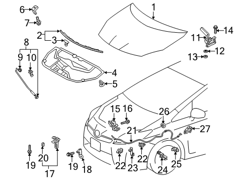 2012 Toyota Prius Plug-In Hood & Components Bracket, Hood Stay Diagram for 53336-47010