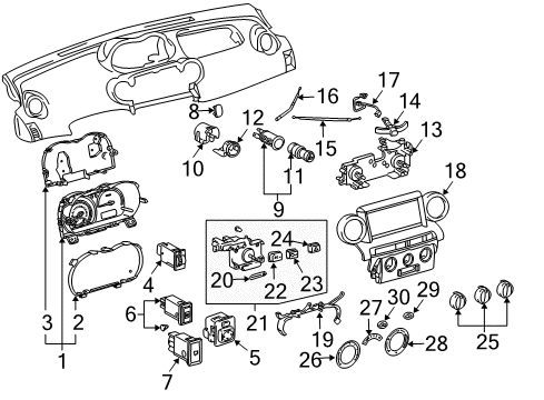 2005 Scion xA Cluster & Switches Knob Diagram for 55905-52090