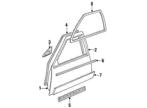 1987 Cadillac Fleetwood Front Door & Components, Exterior Trim Molding Kit, Front Side Door Diagram for 20503189