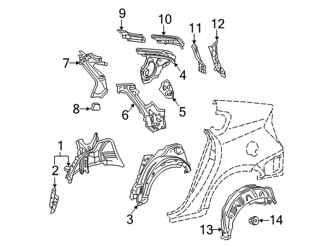 2015 Toyota Prius Inner Structure - Quarter Panel Wheelhouse Liner Diagram for 65638-47021