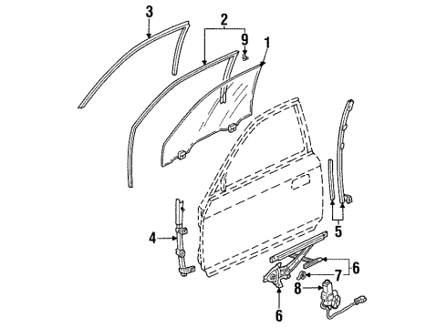 1999 Honda Prelude Door & Components Sub-Seal, L. FR. Door Diagram for 72365-S30-G00