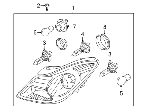 2011 Hyundai Veracruz Bulbs Passenger Side Headlight Assembly Composite Diagram for 92102-3J050