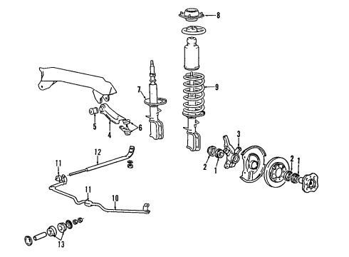 1987 Hyundai Excel Front Suspension Components, Lower Control Arm, Stabilizer Bar Knuckle-Front Axle, RH Diagram for 51716-21000