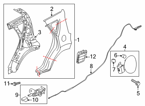 2015 Kia Soul Quarter Panel & Components Fuel Filler Door Assembly Diagram for 69510B2000