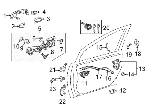 2014 Toyota Prius V Front Door Handle, Outside Diagram for 69210-74030-H3