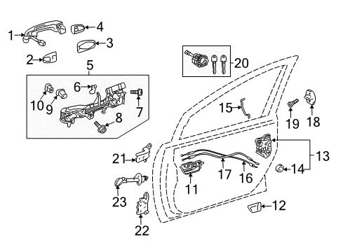 2014 Toyota Prius V Front Door Cylinder & Keys Diagram for 69005-47190