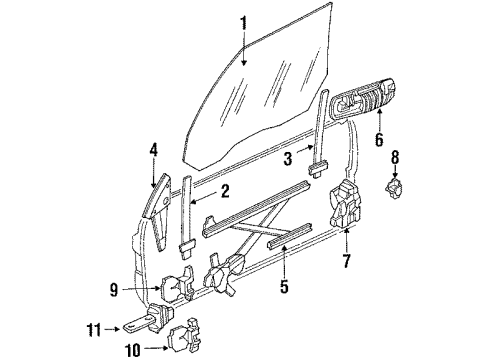 1993 Acura Integra Front Door - Glass & Hardware Handle Assembly, Left Front Inside (Mitsui Kinzoku) Diagram for 72160-SK8-024