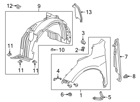 2021 Acura RDX Fender & Components Bracket Left, Front Diagram for 60264-TJB-A00ZZ
