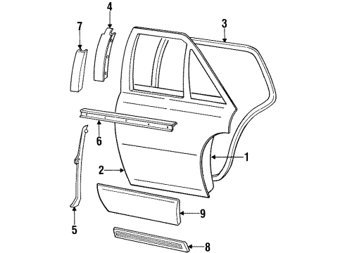 1996 Cadillac Seville Rear Door, Exterior Trim Molding Kit, Rear Side Door Center Diagram for 88891701