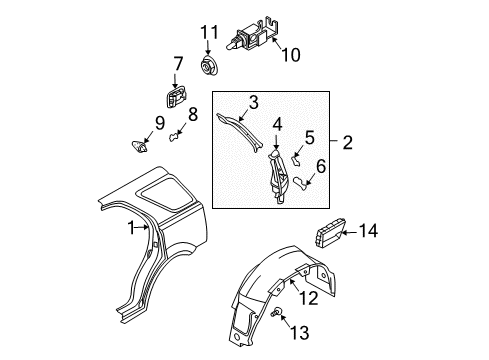 2005 Kia Sorento Fuel Door Guard-Rear Wheel, LH Diagram for 868213E000