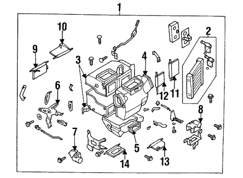 1998 Nissan Quest Heater Core & Control Valve Mode Actuator Assembly Diagram for 27141-0B000