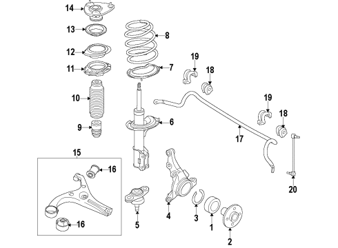 2007 Hyundai Elantra Front Suspension Components, Lower Control Arm, Stabilizer Bar Front Spring Pad, Upper Diagram for 54634-2H100