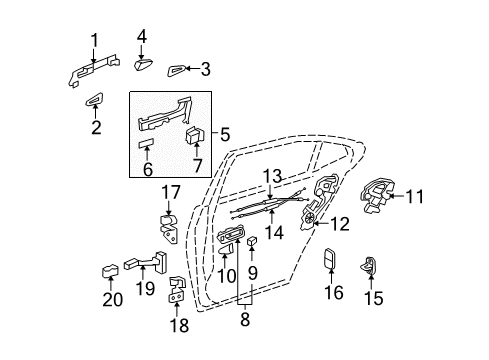 2010 Lexus LS460 Rear Door Rear Door Inside Handle Sub-Assembly, Right Diagram for 67607-50240-A1