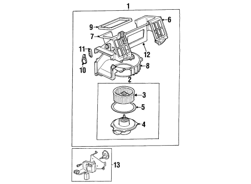 2001 Honda Passport Blower Motor & Fan Motor Assembly, Fan Blower Unit Diagram for 8-97229-613-1