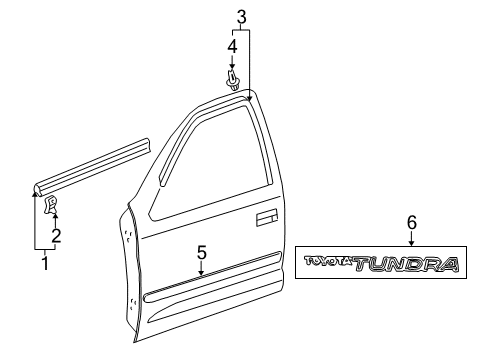 2002 Toyota Tundra Exterior Trim - Front Door Body Side Molding Diagram for 75732-0C020-G0