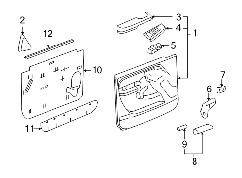 2006 Chevrolet Silverado 1500 Front Door Bezel-Front Side Door Inside Handle *Pewter R Diagram for 15091089