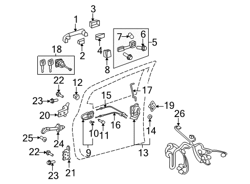 2008 Toyota Yaris Front Door Handle Base Diagram for 69201-52040