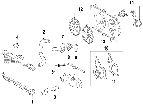 2009 Toyota Highlander Cooling System, Radiator, Water Pump, Cooling Fan Radiator Assembly Diagram for 16041-36050