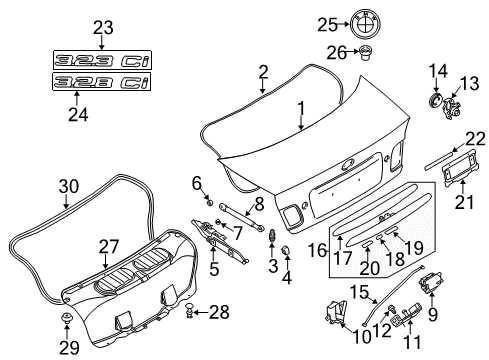 2000 BMW 323Ci Trunk Lid & Components, Exterior Trim, Interior Trim Right Trunk Lid Hinge Diagram for 41627028580