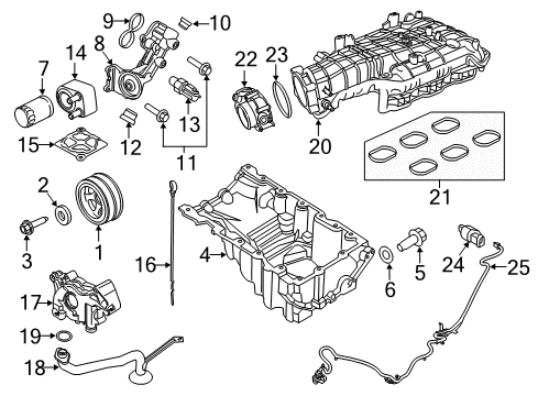 2016 Lincoln Navigator Engine Parts, Mounts, Cylinder Head & Valves, Camshaft & Timing, Variable Valve Timing, Oil Cooler, Oil Pan, Oil Pump, Crankshaft & Bearings, Pistons, Rings & Bearings Heater Assembly Diagram for BL3Z-6A051-A
