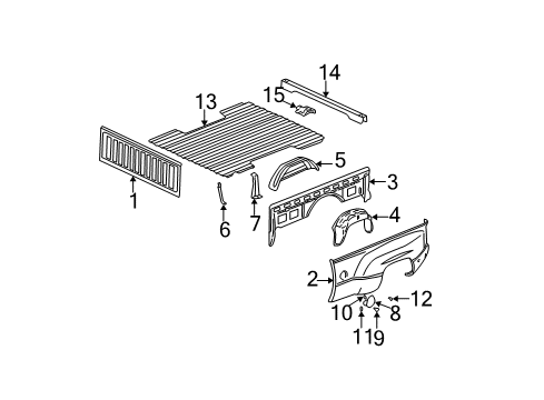 2006 GMC Sierra 1500 HD Pick Up Box Components Brace-Pick Up Box Side Panel Front Diagram for 15711716