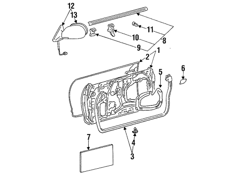 1996 Toyota Celica Door & Components, Outside Mirrors, Exterior Trim Regulator Sub-Assy, Front Door Window, RH Diagram for 69801-20241