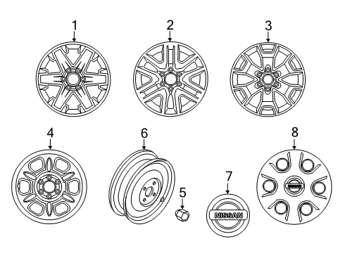 2021 Nissan Frontier Wheels, Covers & Trim Aluminum Wheel Diagram for 40300-9BP9A