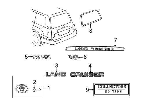 1999 Toyota Land Cruiser Exterior Trim - Lift Gate Nameplate Diagram for 75441-60320
