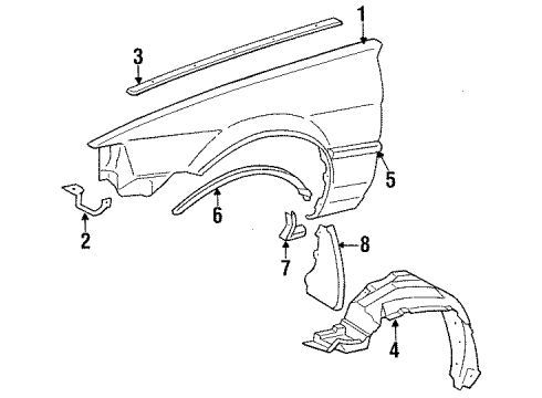 1987 Toyota Corolla Fender & Components, Exterior Trim Splash Shield Diagram for 53876-02010