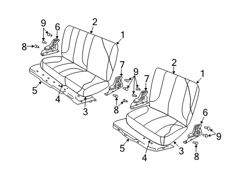 2009 Dodge Ram 3500 Rear Seat Components Rear Seat Cushion Right Diagram for 1MF581D5AA