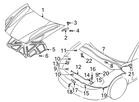 2002 Chrysler Sebring Hood & Components Cable-Hood Lock Release Diagram for MR271734