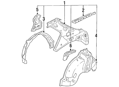 1985 Honda Accord Inner Structure - Quarter Panel Wheelhouse, L. RR. Diagram for 70690-SB8-671ZZ