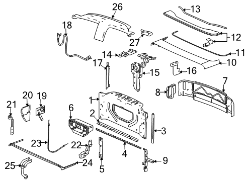 2003 Chevrolet SSR Stowage Compartment Cable, Roof Retractable Panel Stowage Latch Release (W /Bracket) Diagram for 19120672