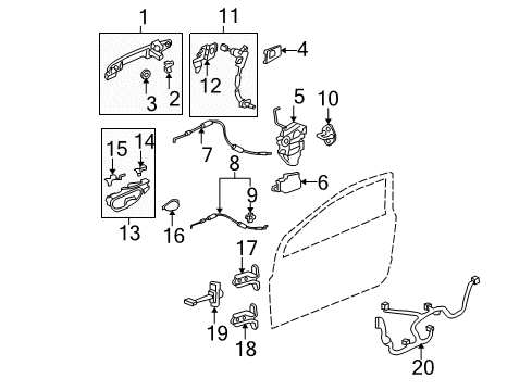 2008 Honda Civic Front Door Cable, Left Front Door Lock Diagram for 72173-SVA-A01