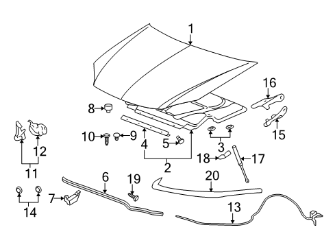 2005 Chevrolet Cobalt Hood & Components Support Strut Upper Bracket Diagram for 22715155