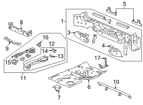 2014 Acura RDX Rear Body Panel, Floor & Rails Bracket, Driver Side Bumper Beam Diagram for 65669-TX4-A00ZZ