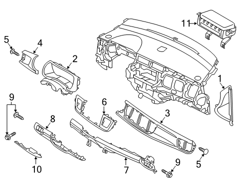 2019 Kia Rio Cluster & Switches, Instrument Panel Cover Assembly-Crash Pad Main Diagram for 84780H9000WK