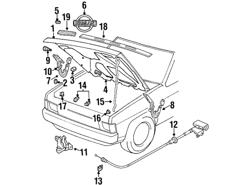 1992 Nissan D21 Hood & Components, Exterior Trim Cable Hood Lock Diagram for 65620-01G05