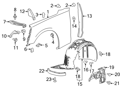 2019 Chevrolet Camaro Fender & Components Fender Liner Diagram for 84466351