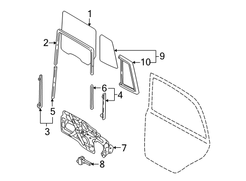 2001 Hyundai Santa Fe Rear Door Run-Front Door Window Glass Front Lower Diagram for 82532-26000