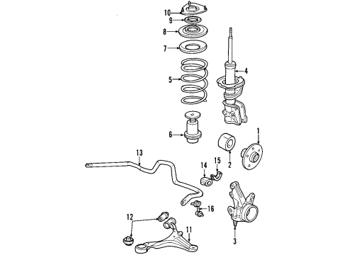 2005 Acura RSX Front Suspension Components, Lower Control Arm, Stabilizer Bar Shock Absorber Unit, Right Front Diagram for 51605-S6M-C51