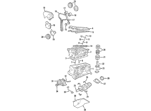 1999 Ford Escort Engine Parts, Mounts, Cylinder Head & Valves, Camshaft & Timing, Oil Pan, Oil Pump, Crankshaft & Bearings, Pistons, Rings & Bearings Insulator Diagram for XS4Z-6038-AA