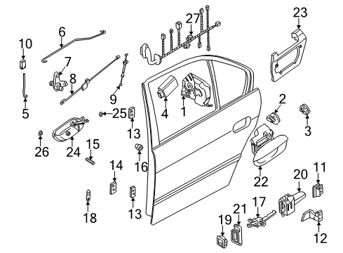 1996 BMW 740iL Rear Door Rear Door Handle Bowden Cable Diagram for 51228150623