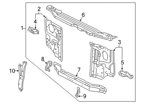 2000 Toyota Tacoma Radiator Support Mount Bracket Diagram for 57211-04010