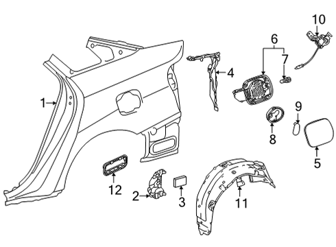 2020 Toyota Mirai Quarter Panel & Components Wheelhouse Liner Diagram for 65637-62010